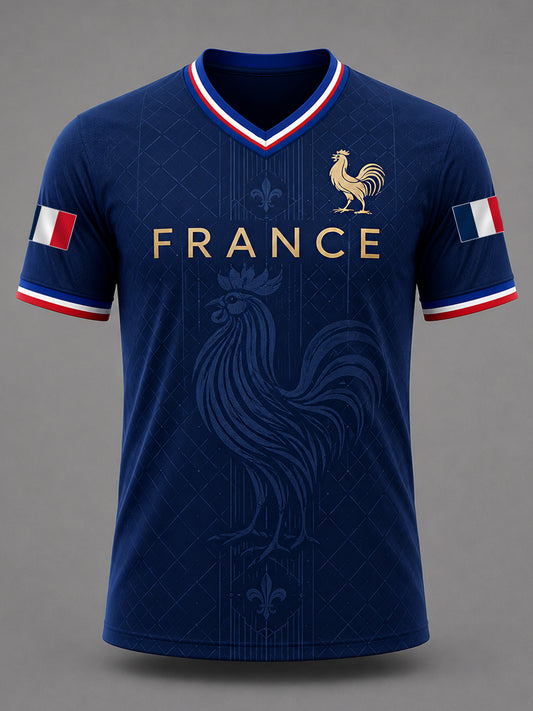 T-shirt décontracté à col en V pour hommes, imprimé France