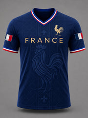 T-shirt décontracté à col en V pour hommes, imprimé France