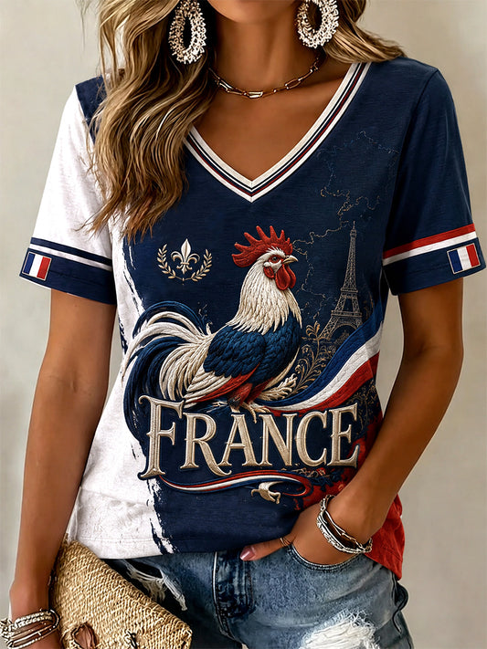 T-shirt décontracté à imprimé pour femmes, modèle France