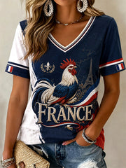 T-shirt décontracté à imprimé pour femmes, modèle France