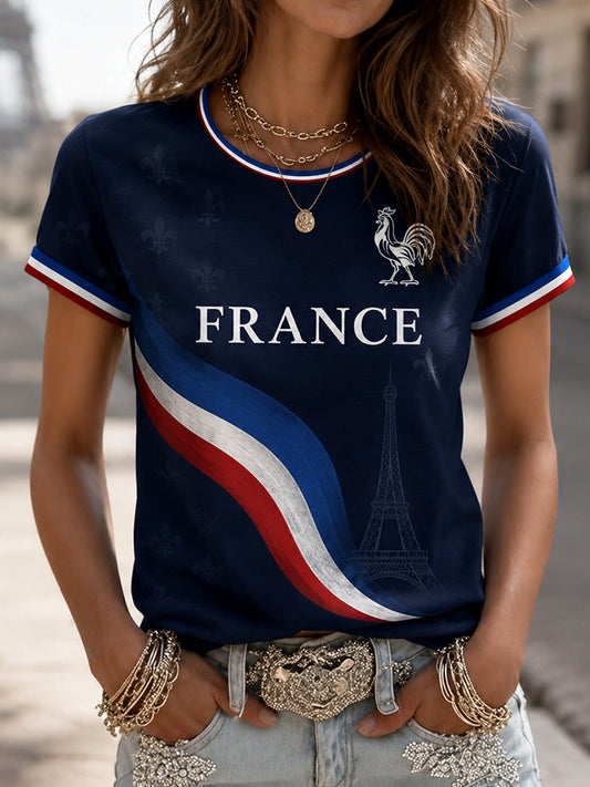 T-shirt décontracté à imprimé pour femmes, modèle France