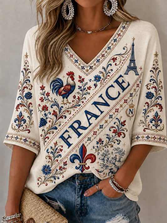 T-shirt à manches mi-longues France Lover pour femme