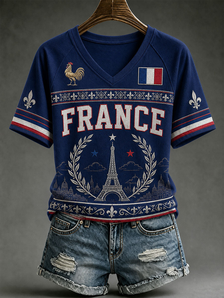 T-shirt col V France Femme