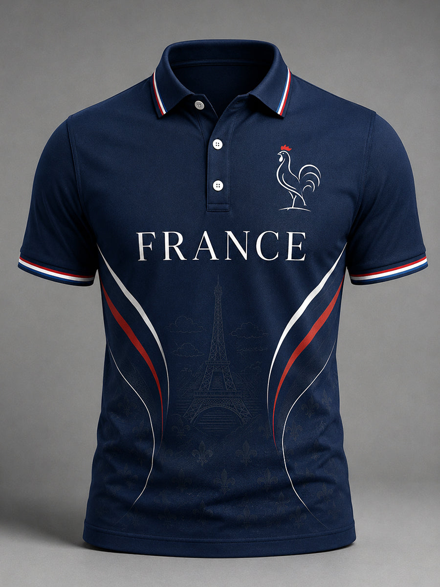 Polo décontracté pour homme à imprimé français