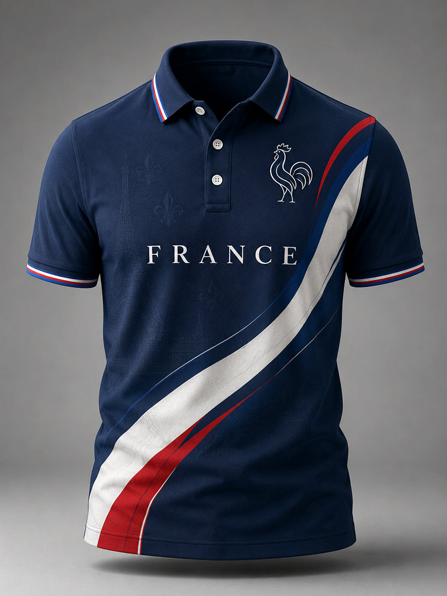 Polo décontracté pour homme à imprimé français