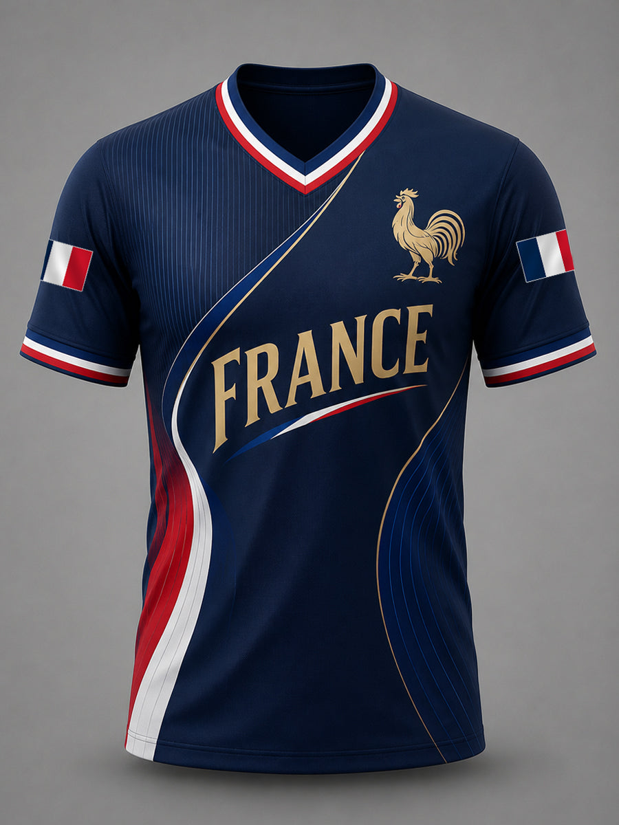 T-shirt décontracté à col en V pour hommes, imprimé France