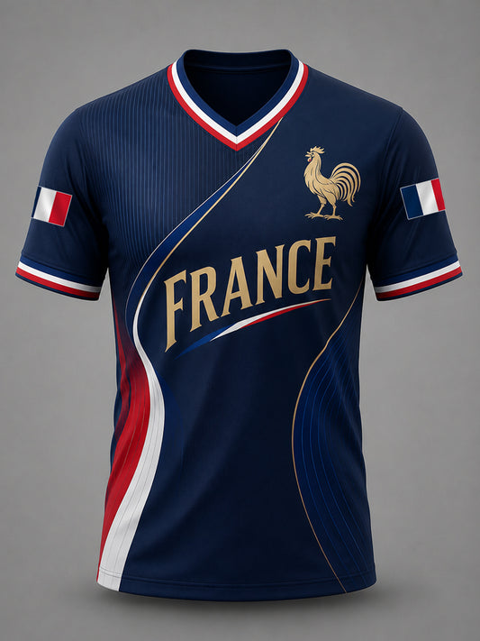 T-shirt décontracté à col en V pour hommes, imprimé France