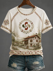 T-shirt femme à col rond et manches courtes, imprimé Pays basque
