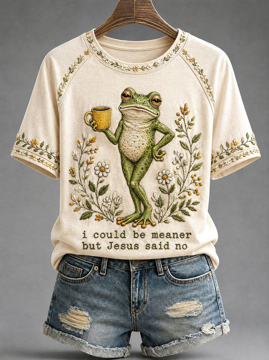 Women's 'I Could Be Meaner But Jesus Said No' Printed Casual T-Shirt