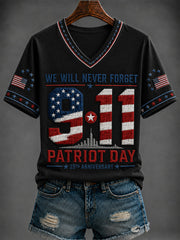 Women's America Printed V-neck T-shirt