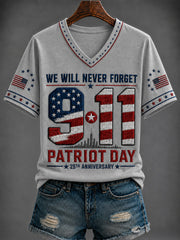 Women's America Printed V-neck T-shirt