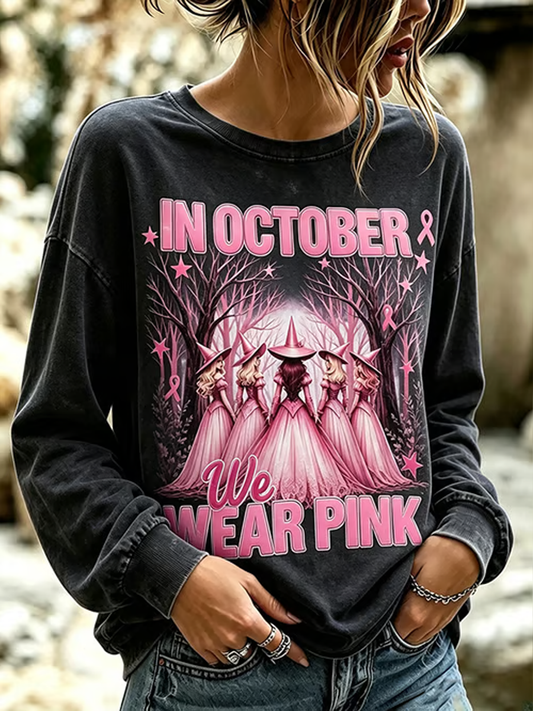 Women's Breast Cancer Halloween Print Regular Sweatshirt