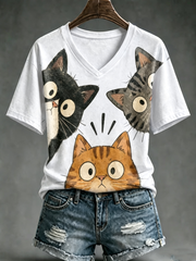 Women's Cute cat print short-sleeved T-shirt