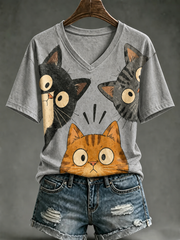 Women's Cute cat print short-sleeved T-shirt