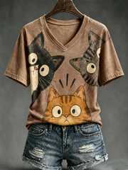 Women's Cute cat print short-sleeved T-shirt