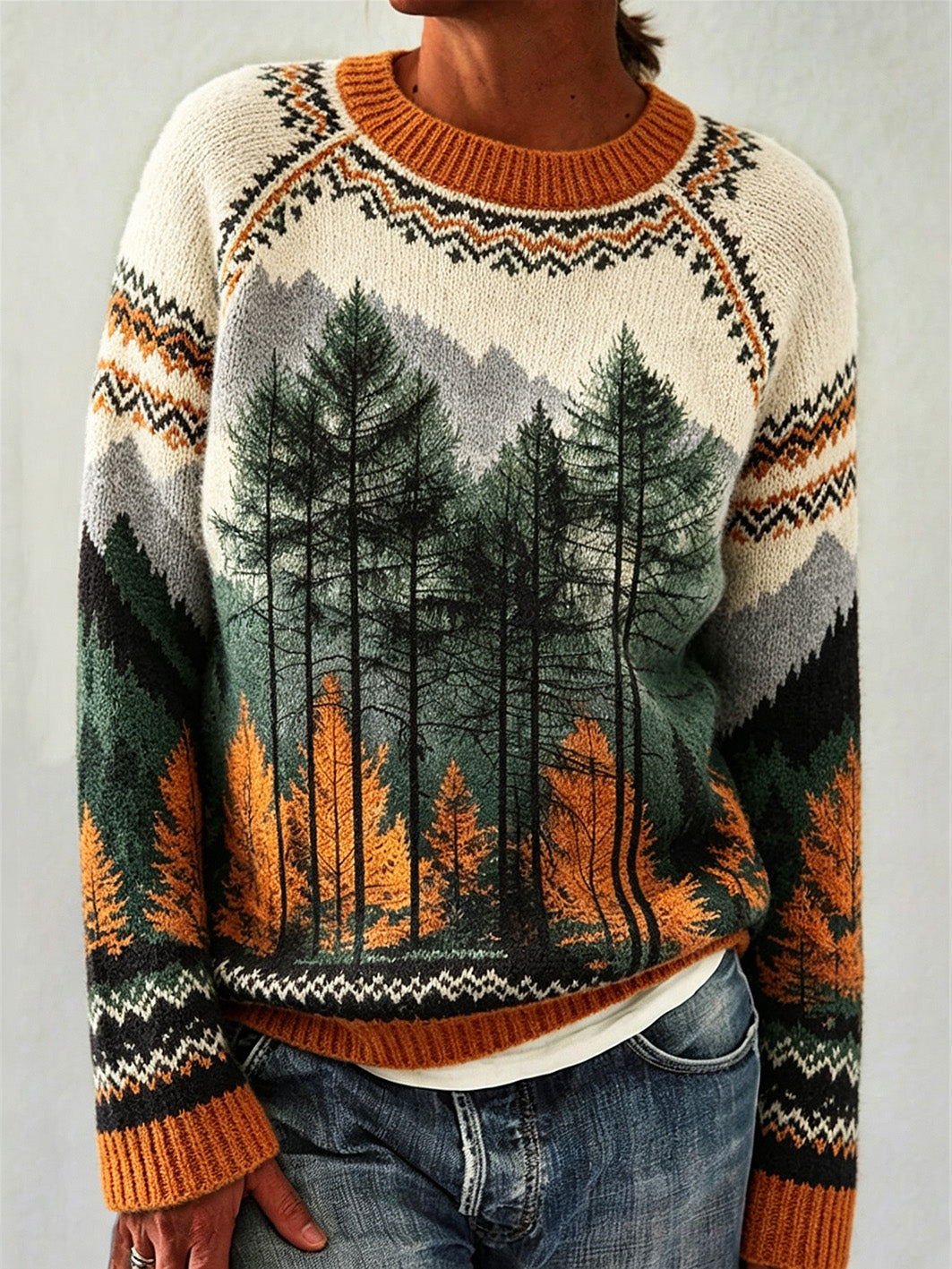 Women's Autumn Forest Pattern Leisure Long Sleeve Sweater