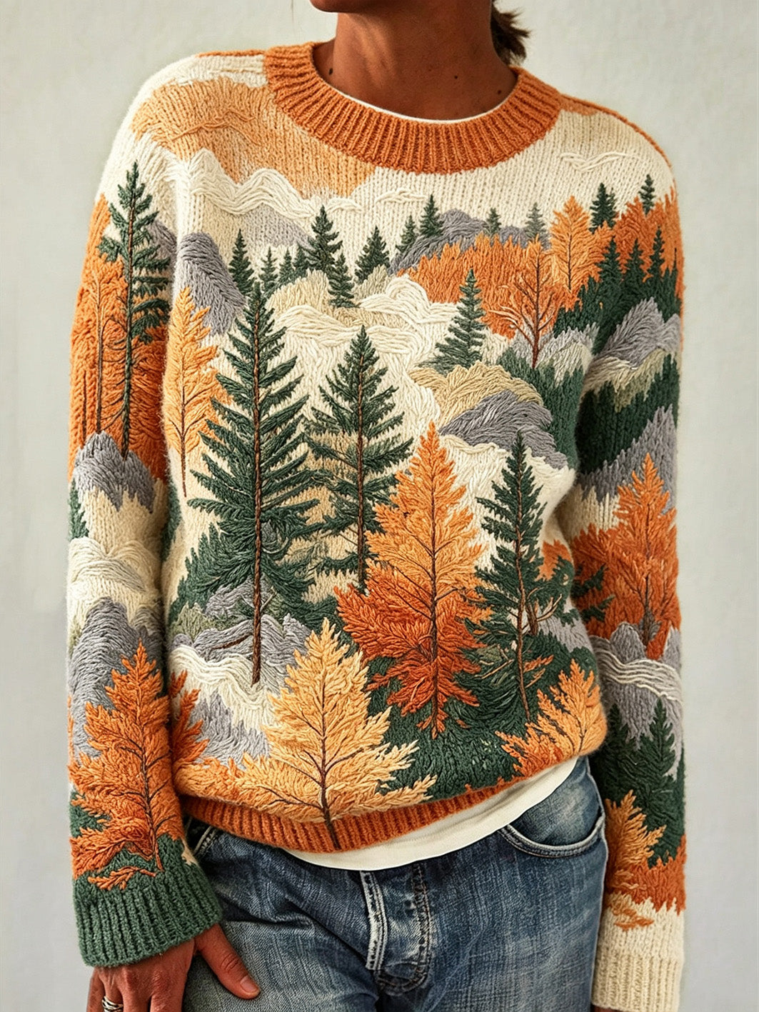 Women's Autumn Forest Pattern Leisure Long Sleeve Sweater
