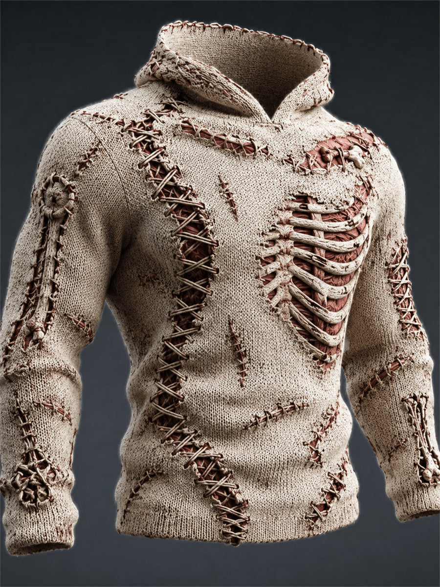 Men's Halloween Spooky Stitched Scars Anatomy Art Print Hoodie