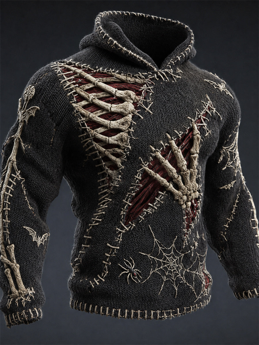 Men's Halloween Spooky Stitched Scars Anatomy Art Print Hoodie