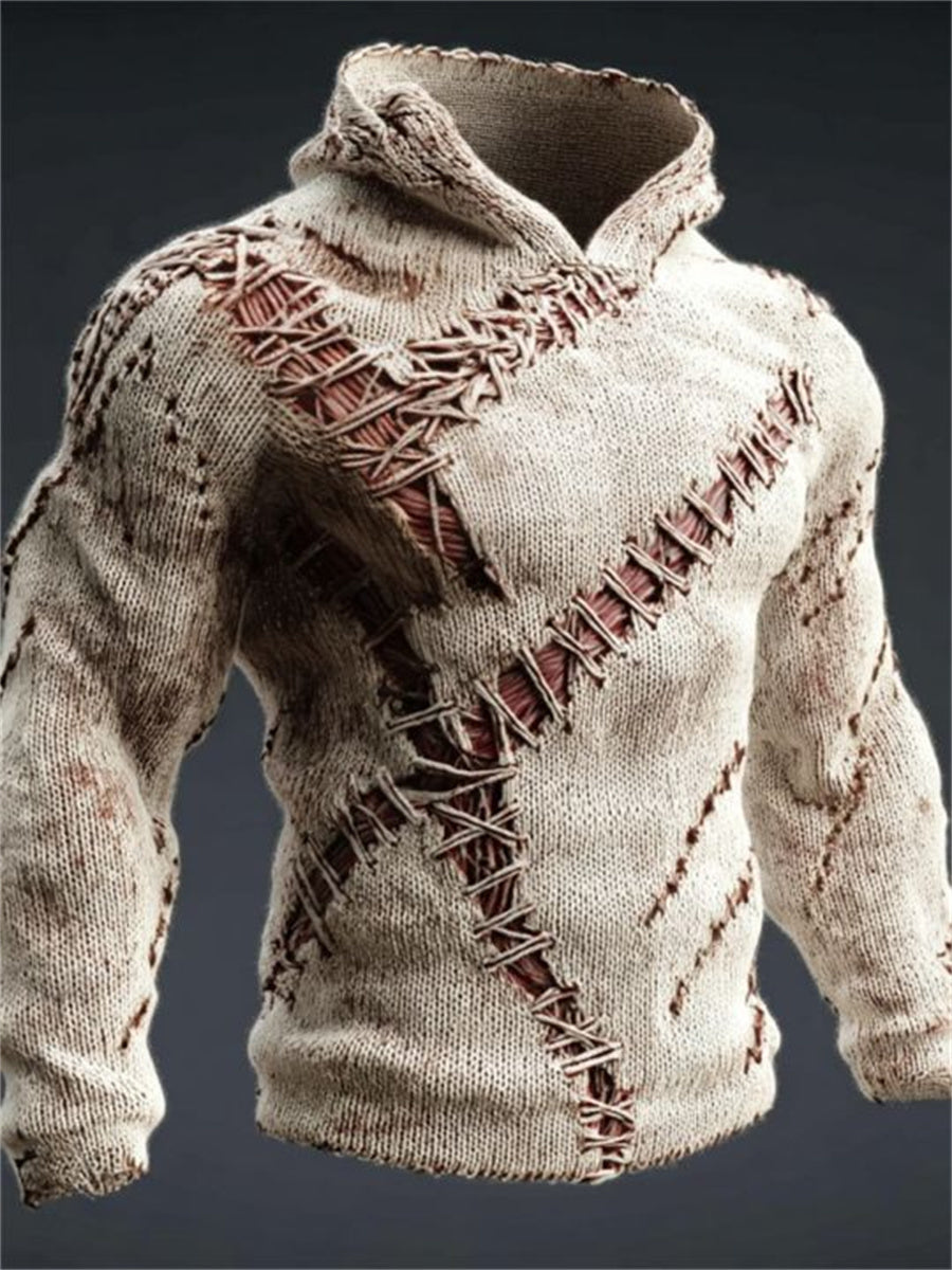Men's Halloween Spooky Stitched Scars Anatomy Art Print Hoodie