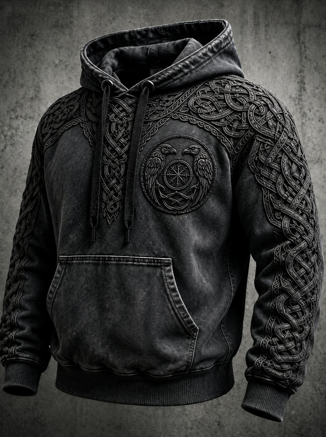 Men's Retro Viking Valknut Oversized Drop-Shoulder Hoodie