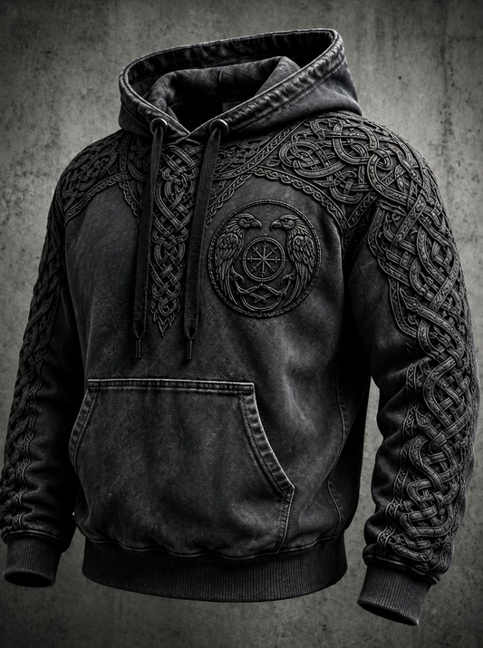 Men's Retro Viking Valknut Oversized Drop-Shoulder Hoodie