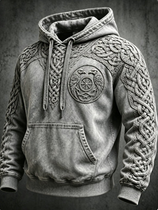 Men's Retro Viking Valknut Oversized Drop-Shoulder Hoodie