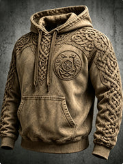 Men's Retro Viking Valknut Oversized Drop-Shoulder Hoodie