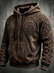 Men's Retro Viking Valknut Oversized Drop-Shoulder Hoodie
