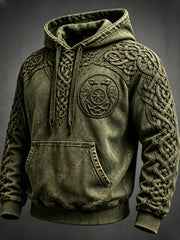 Men's Retro Viking Valknut Oversized Drop-Shoulder Hoodie
