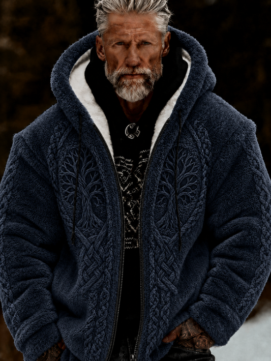 Men's Viking Art Plush Cozy Warm Zipped Hooded Jacket