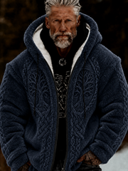 Men's Viking Art Plush Cozy Warm Zipped Hooded Jacket