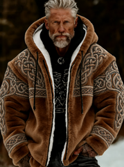 Men's Viking Art Plush Cozy Warm Zipped Hooded Jacket