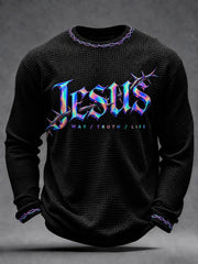 Men's Jesus The Way The Truth The Life Cross Waffle Long Sleeve T-Shirt