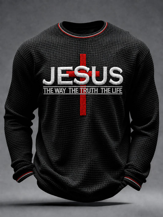 Men's Jesus The Way The Truth The Life Cross Waffle Long Sleeve T-Shirt