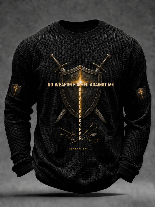 Men's Christian  No Weapon Against Me Cross Waffle Long Sleeve T-Shirt