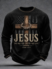 Men's Jesus The Way The Truth The Life Cross Waffle Long Sleeve T-Shirt
