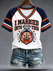 Women's Football Gameday Gift For Football Fans V-neck off-shoulder short-sleeved T-shirt