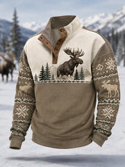 Men's Winter Moose Print Casual Pullover