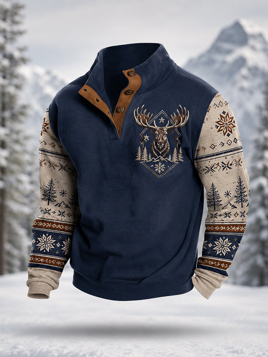 Men's Winter Moose Print Casual Pullover