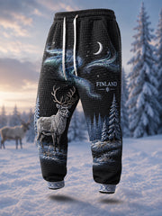 Men‘s Nordic Reindeer Heritage Print Casual Waffle Pants
