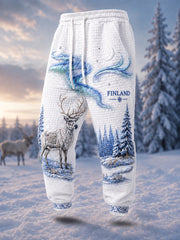 Men‘s Nordic Reindeer Heritage Print Casual Waffle Pants
