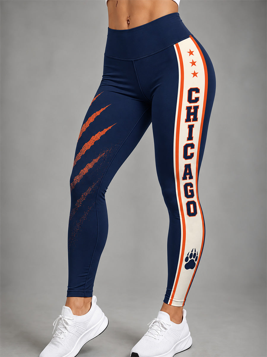 Women's Chicago Football Lover Bear Art Printed Leggings