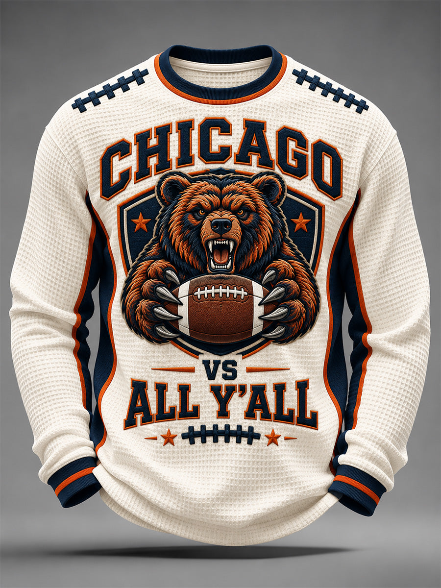 Men's Football Gameday Gift For Football Fans Print Casual Waffle Long Sleeve T-Shirt