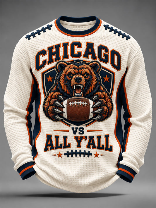 Men's Football Gameday Gift For Football Fans Print Casual Waffle Long Sleeve T-Shirt