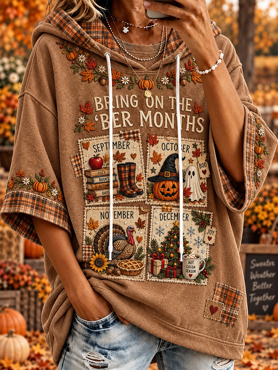 Women's autumn and winter theme pattern design casual hoodie