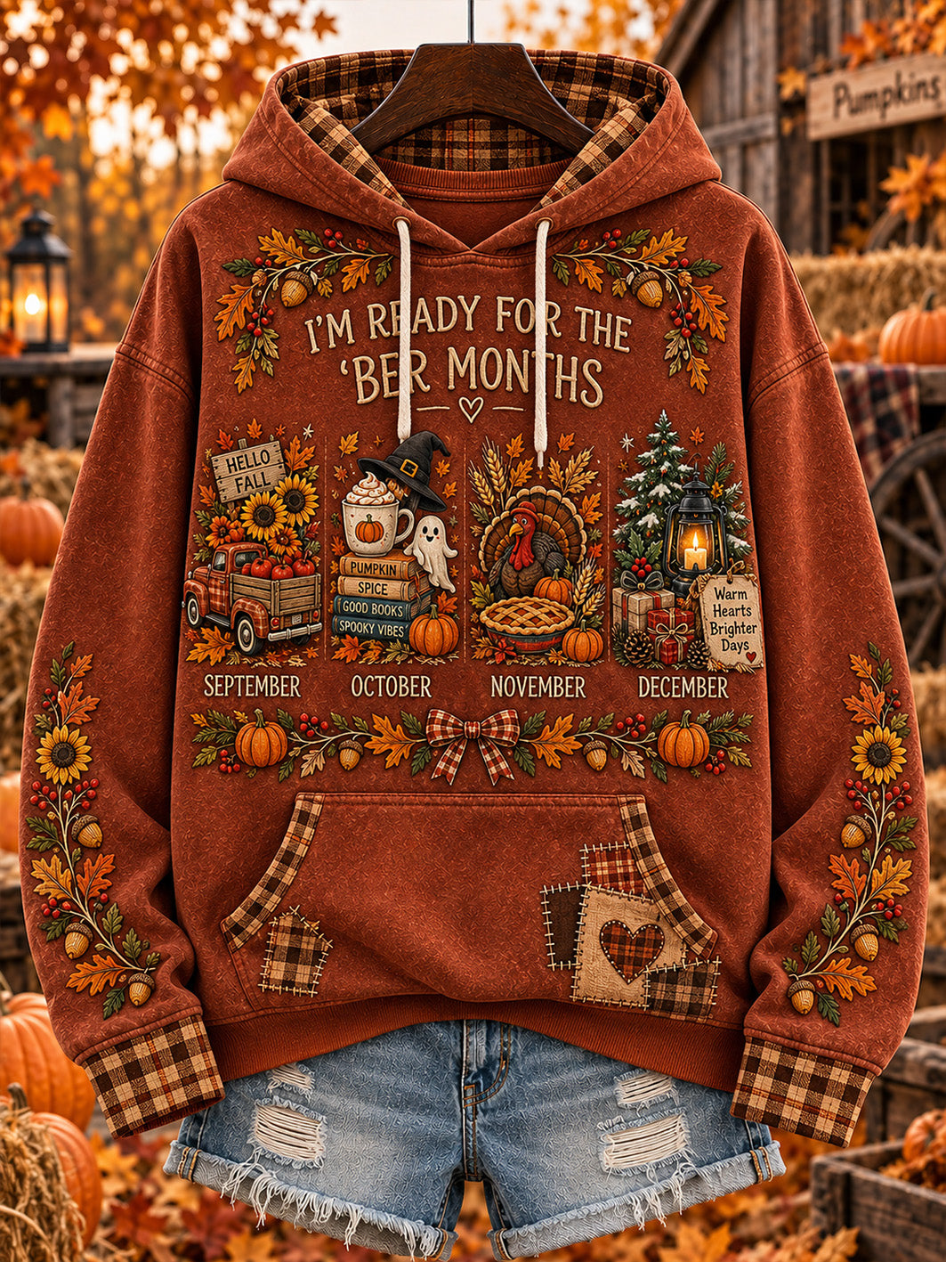 Women's autumn and winter theme pattern design casual hoodie