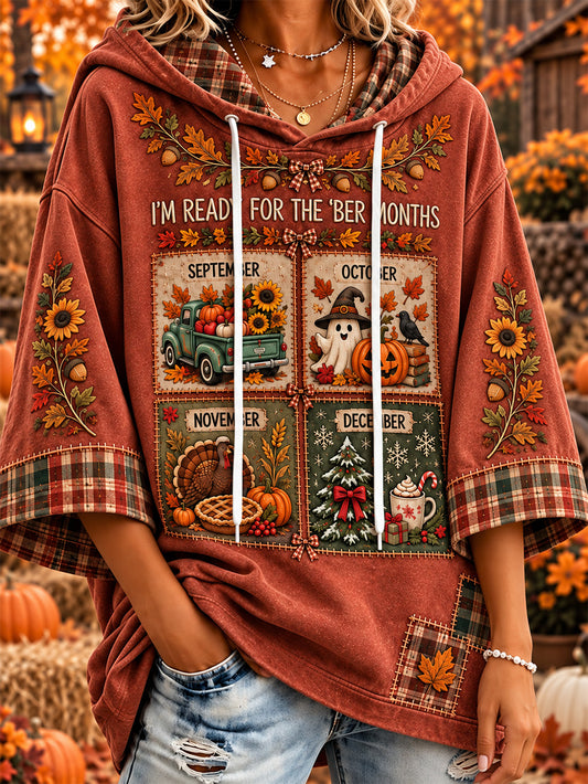 Women's autumn and winter theme pattern design casual hoodie