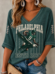 Women's Football Gameday Gift For Football Fans Mid-length Sleeves V-Neck T-Shirt