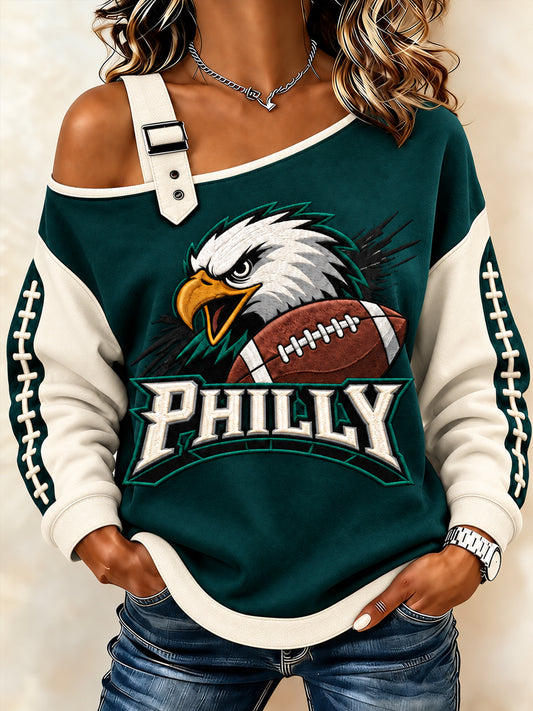 Women's Football Gameday Gift For Football Fans Print Casual Off-Shoulder Sweatshirt